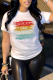 White Casual Street Print Letter O Neck T-Shirts