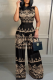 Black Casual Work Street Print O Neck Regular Jumpsuits