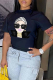 Black Casual Daily Print Patchwork O Neck T-Shirts