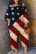 Blue Red Casual Flag Stars Print Off The Shoulder Long Sleeve Wide Leg Jumpsuit