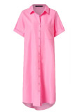 Pink Casual Print Patchwork Buckle Turndown Collar Shirt Dress Dresses