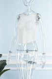 White Sexy Solid Hollowed Out Sequins Patchwork O Neck Tops