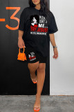 Red Casual Print Basic O Neck Short Sleeve Two Pieces