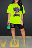 Pink Casual Print Basic O Neck Short Sleeve Two Pieces