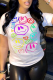White Casual Street Print Patchwork O Neck T-Shirts