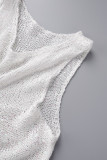 White Sexy Solid Hollowed Out Sequins Patchwork O Neck Tops