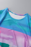 Purple Casual Street Print O Neck Short Sleeve Two Pieces