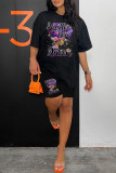 Pink Casual Print Basic O Neck Short Sleeve Two Pieces