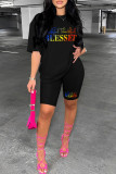 Pink Casual Letter Print Basic O Neck Short Sleeve Two Pieces