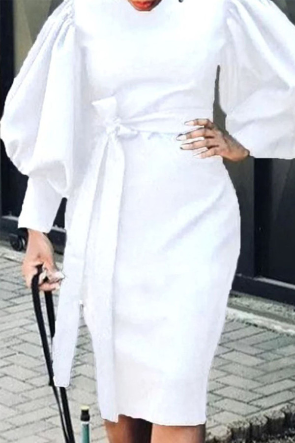 White Casual Solid Bandage Patchwork O Neck One Step Skirt Dresses
