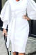 White Casual Solid Bandage Patchwork O Neck One Step Skirt Dresses