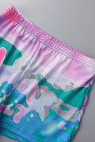 Purple Casual Street Print O Neck Short Sleeve Two Pieces
