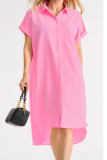 Pink Casual Print Patchwork Buckle Turndown Collar Shirt Dress Dresses