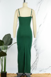 Green Sexy Solid Hollowed Out Backless Spaghetti Strap Long Dress Dresses