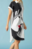 Pink Casual Print Patchwork Buckle Turndown Collar Shirt Dress Dresses