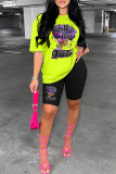 Pink Casual Print Basic O Neck Short Sleeve Two Pieces
