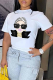 White Casual Daily Print Patchwork O Neck T-Shirts