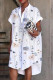 White Grey Casual Print Patchwork Buckle Turndown Collar Shirt Dress Dresses