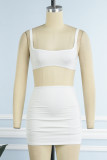 White Sexy Casual Solid Backless Spaghetti Strap Sleeveless Two Pieces