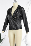 Coffee Casual Solid Cardigan Turn-back Collar Outerwear