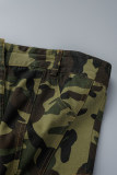Camouflage Sexy Print Patchwork Asymmetrical Strapless Tops