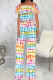 Colour Casual Print Patchwork Flounce Off the Shoulder Straight Jumpsuits