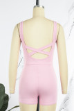 Pink Sexy Casual Sportswear Solid Backless U Neck Skinny Romper