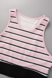 Pink Casual Sportswear Striped Print Basic O Neck Sleeveless Two Pieces