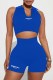 Blue Street Print Letter U Neck Sleeveless Two Pieces