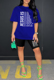 Ginger Casual Letter Print Basic O Neck Short Sleeve Two Pieces
