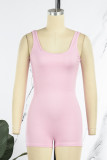 Pink Sexy Casual Sportswear Solid Backless U Neck Skinny Romper