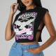 Black Casual Street Print Patchwork Asymmetrical O Neck T-Shirts
