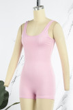 Pink Sexy Casual Sportswear Solid Backless U Neck Skinny Romper