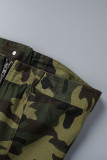 Camouflage Sexy Print Patchwork Asymmetrical Strapless Tops