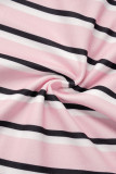 Pink Casual Sportswear Striped Print Basic O Neck Sleeveless Two Pieces