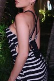 Black Sexy Casual Print Bandage Backless Spaghetti Strap Long Dress Dresses