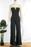 Red Sexy Casual Solid Backless Strapless Regular Jumpsuits