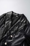 Coffee Casual Solid Cardigan Turn-back Collar Outerwear