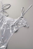Silver Sexy Patchwork Tassel Sequins Backless Swimwears (Without Paddings)