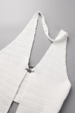 White Sexy Solid Backless Halter Sleeveless Two Pieces