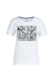 White Casual Vintage Print Patchwork O Neck T-Shirts
