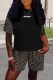 Black Casual Print Patchwork Letter O Neck Short Sleeve Two Pieces