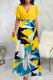 Yellow Casual Print Patchwork V Neck Straight Dresses