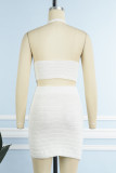 White Sexy Solid Backless Halter Sleeveless Two Pieces