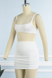White Sexy Casual Solid Backless Spaghetti Strap Sleeveless Two Pieces