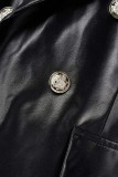 Coffee Casual Solid Cardigan Turn-back Collar Outerwear