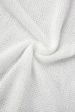 White Sexy Casual Solid Basic V Neck Short Sleeve Dress