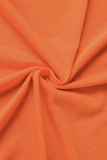 Tangerine Red Sexy Street Solid Patchwork Turndown Collar Half Sleeve Two Pieces