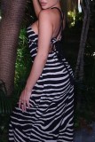 Black Sexy Casual Print Bandage Backless Spaghetti Strap Long Dress Dresses