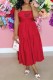 Red Casual Letter Print Frenulum Backless Spaghetti Strap Long Dress Dresses